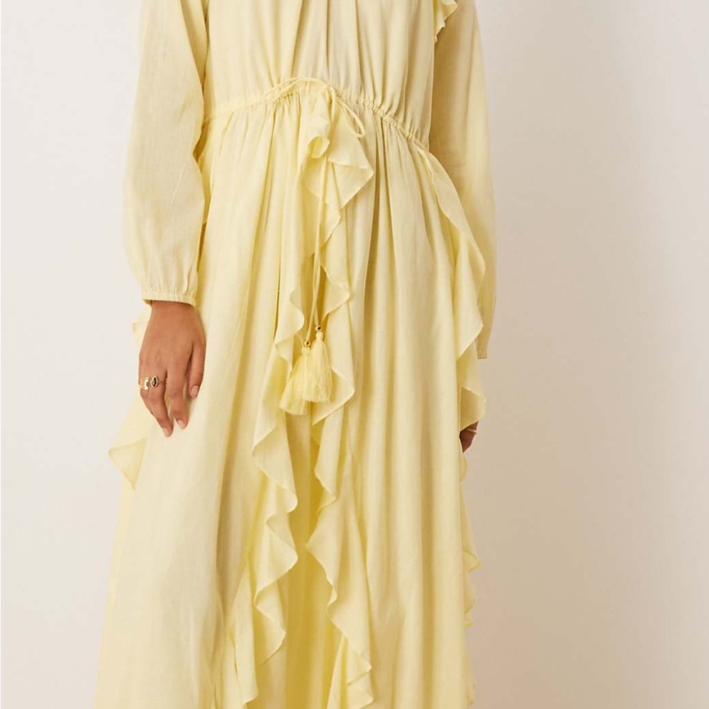 ASOS Light Yellow Long Sleeve Ruffle Dress